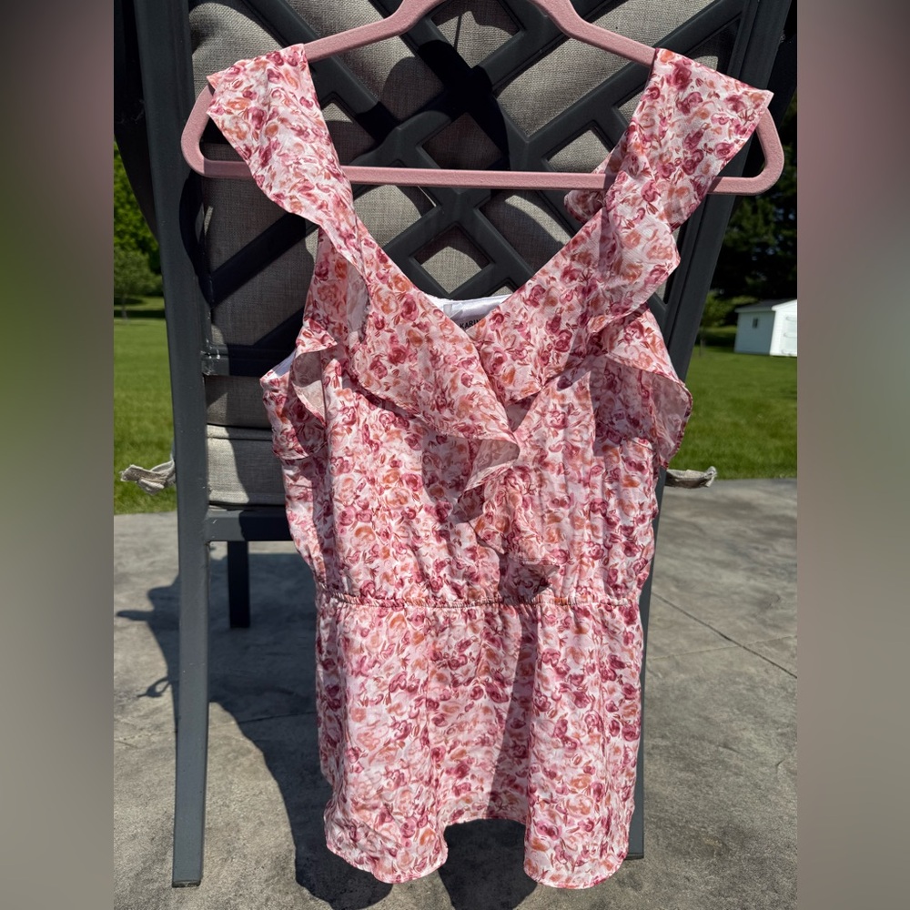 Grace Karin Pink and White Floral Flutter Sleeve Tank Top Blouse | Small | NWT - Picture 2 of 11